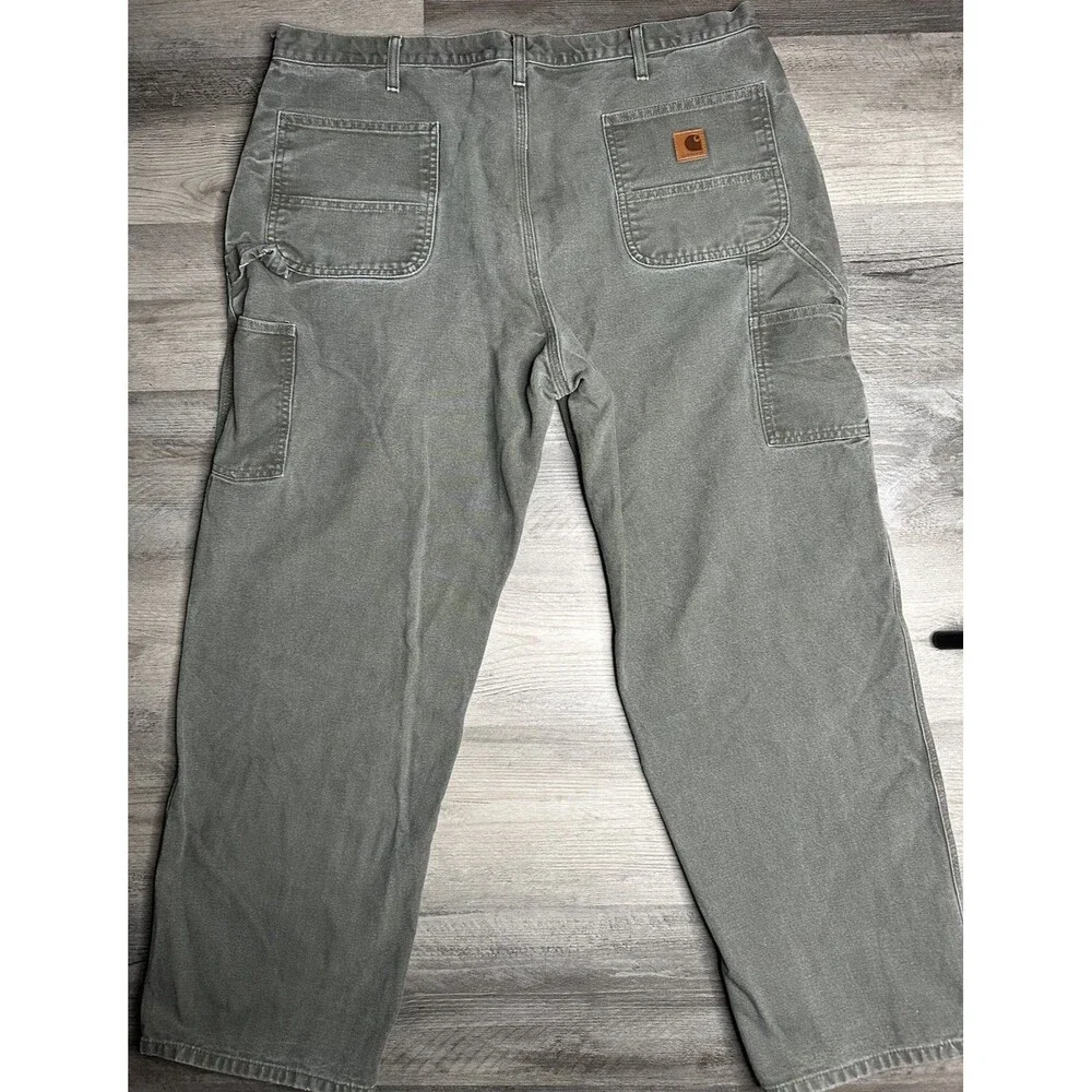 Carhartt B11 MOS Green Canvas Carpenter Pants Loose Fit Faded 42x32